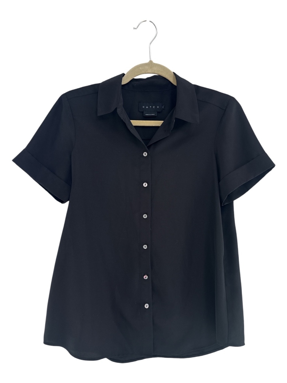 Hatch Black Short Sleeve Button-Up Shirt Maternity